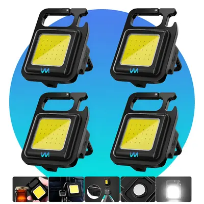 4x Mini Lanterna Refletor Led Potente 3 Modos De Luz Recarregável Usb Com Imã Multifuncional 6 Em 1 Chaveiro Abridor De Garrafas Pesca Acampamento Trilhas Wmix Eletrônicos
