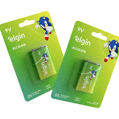 02 Baterias 9v Alcalina Elgin 9 Volts Alta Duração