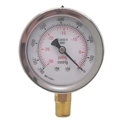 Vacuômetro Aço Inox 62mm Reto 1/4 30pol 760mhg Glicerinado