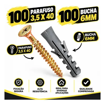 100 Parafuso Phillips C/ 100 Bucha 6 - 6mm Total 200pçs