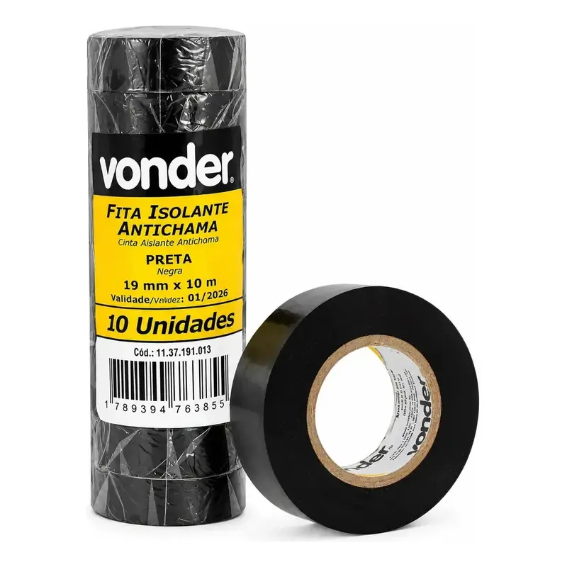 Kit 10 Fitas Isolante Antichama Vonder 19mm X 10m Preta