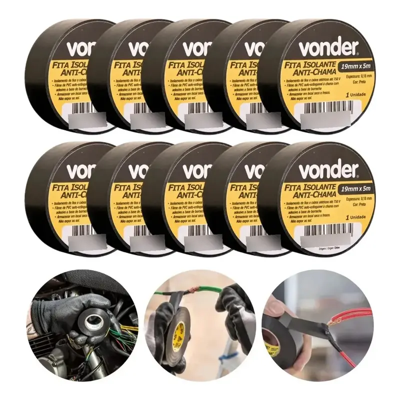 Kit 10 Fitas Isolante Antichama Vonder 19mm X 5m Preta