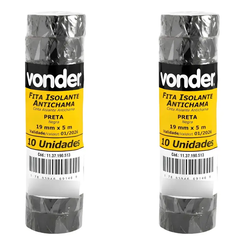 Kit 20 Fitas Isolante Antichama Vonder 19mm X 5m Preta