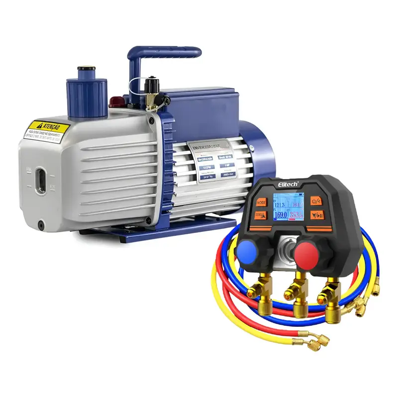 Bomba De Vácuo 5 Cfm Duplo Estágio + Manifold Ms-100 Elitech