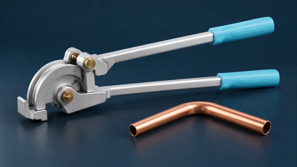 Ilustração: Curvador manual e tubo de cobre curvado