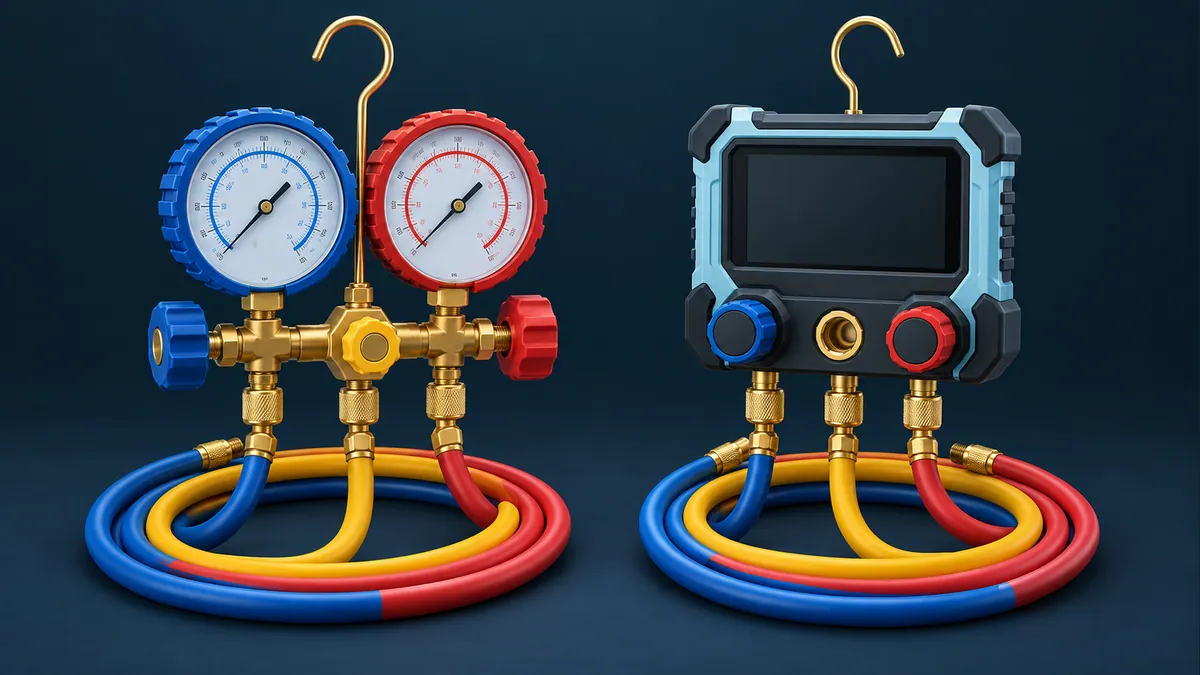 Ilustração: Manifold analógico ao lado de um manifold digital