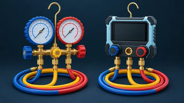 Ilustração: Manifold analógico ao lado de um manifold digital